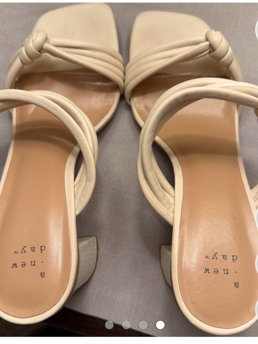 a new day Ivory Knotted Strap Square-Toe Block Heel Sandals